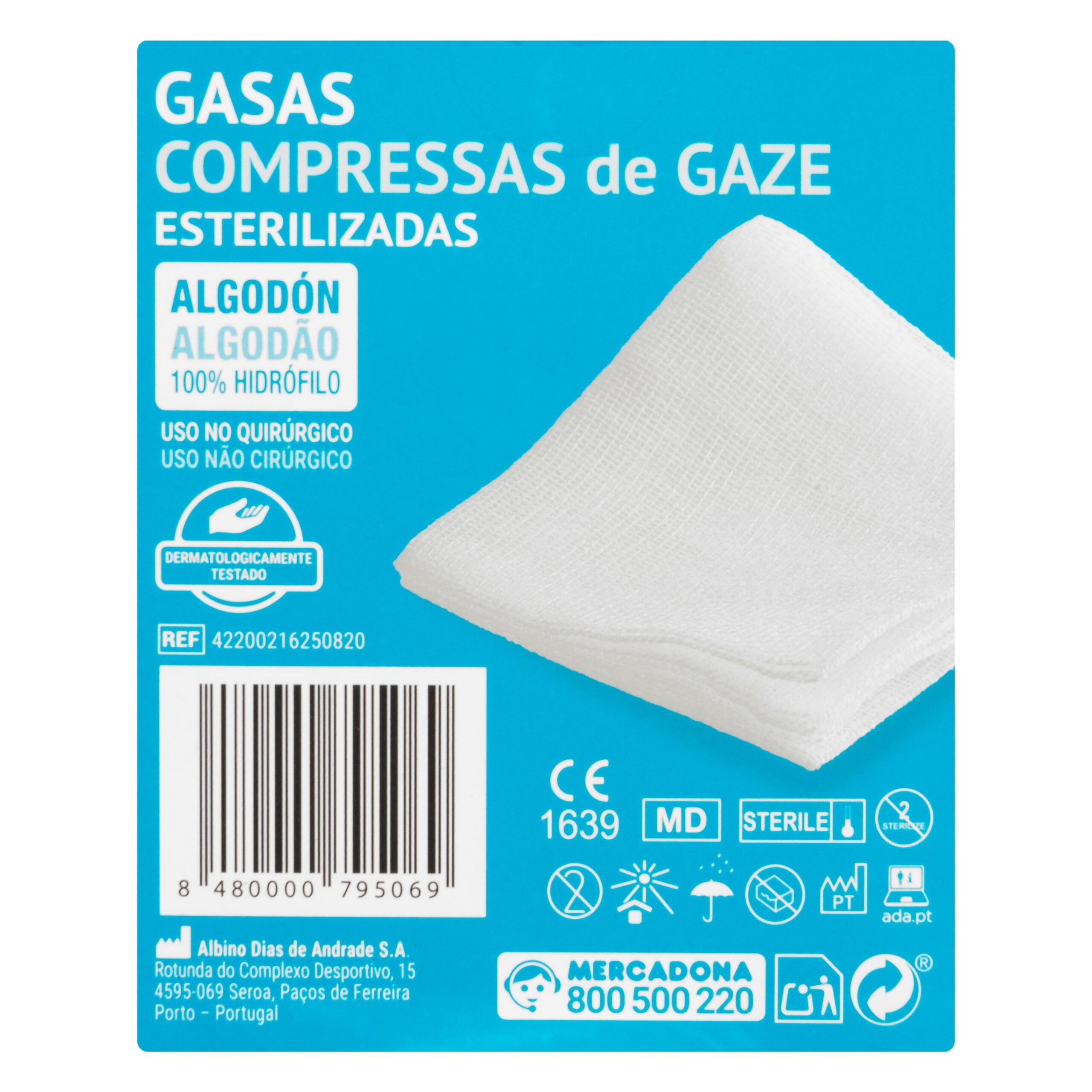 Etiqueta Gasas esterilizadas de algodón 100% hidrófilo Deliplus